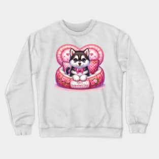 Valentine Siberian Husky Dog in Bed Crewneck Sweatshirt